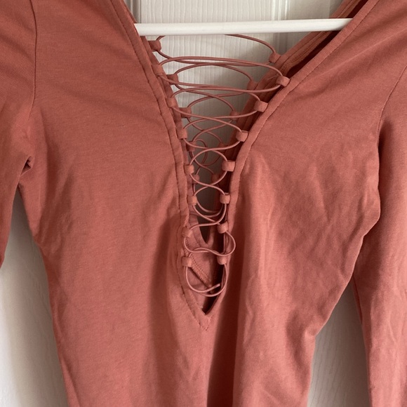 Express One Eleven Lace Up Thong Cotton Bodysuit - Picture 2 of 8